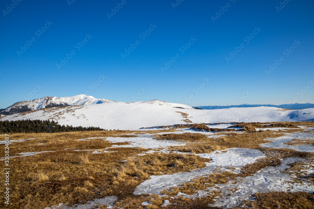 Discover beautiful Romanian Mountains.- Winter landscape.