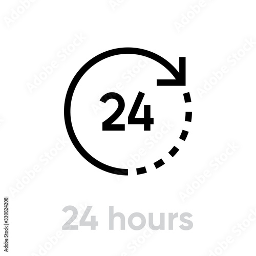 24 Hours icon. Editable line vector