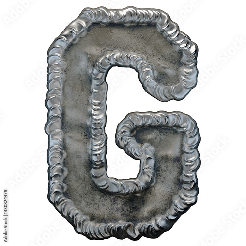 Industrial metal alphabet letter G on white background 3d