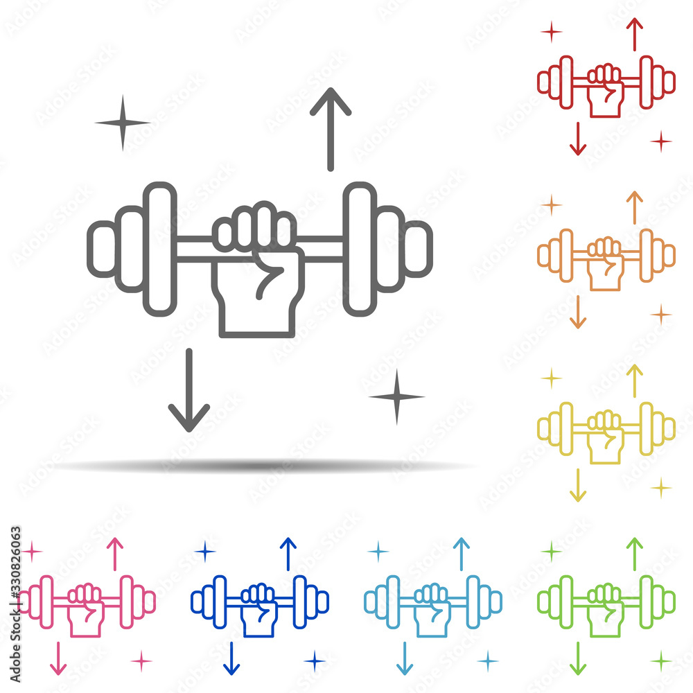 Dumbbell, hand multi color icon. Element of sport thin line icon on white background