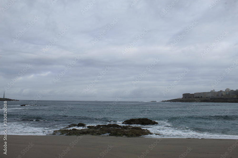 Waves on a beach in A coruna city in Spain Waves on a beach in A coruna city in Spain
