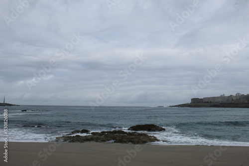 Waves on a beach in A coruna city in Spain