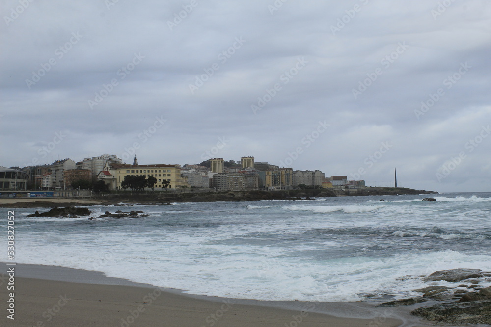 Waves on a beach in A coruna city in Spain Waves on a beach in A coruna city in Spain