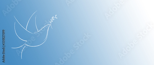 Obraz na plátne Stylized drawing of a flying dove with olive leaves, a symbol of peace and rebir