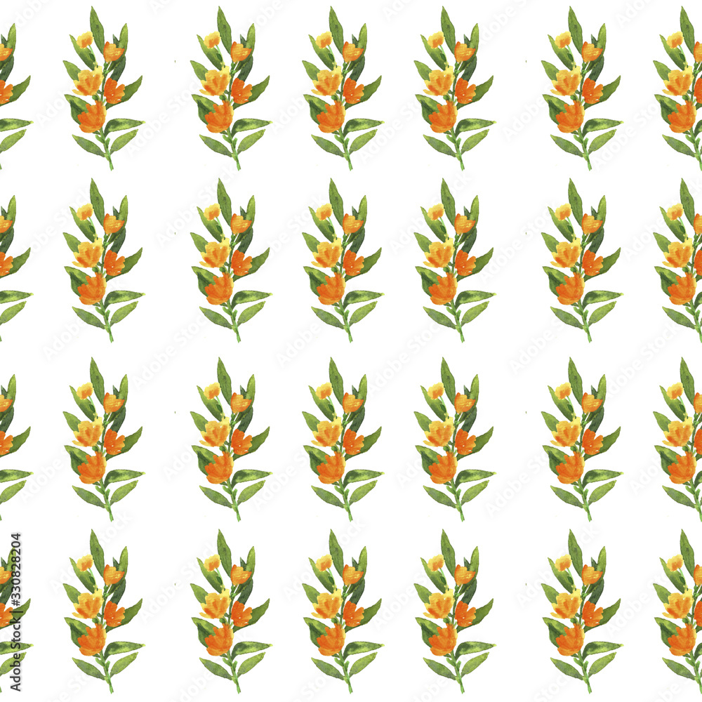 Fototapeta premium Bright pattern with bouquets of yellow flowers on a white background. Spring or summer theme for packaging, fabrics, scrapbooking.