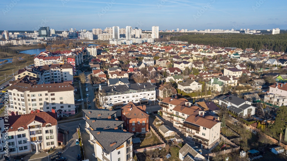 Areal view of Minsk residential area on a sunny day.