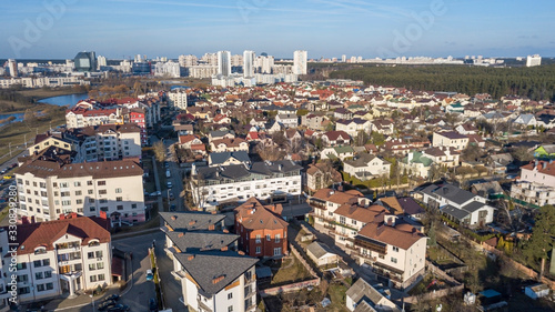 Areal view of Minsk residential area on a sunny day.