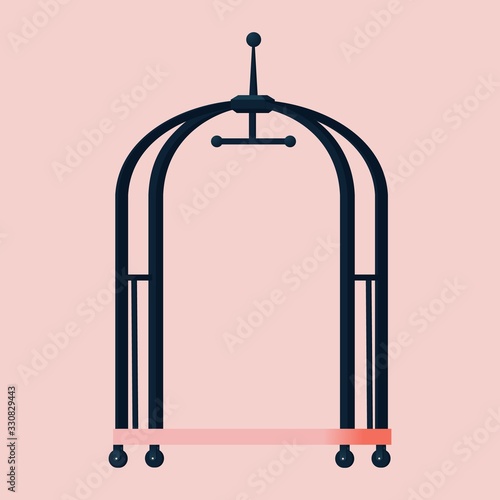 Hotel cart for luggage, bags, porter in pink pastel colors. Flat illustration