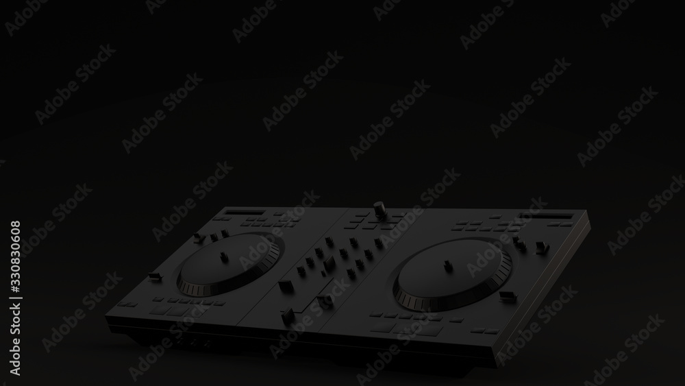 Fototapeta premium Black DJ Decks Angled Black Background 3d illustration 3d render 