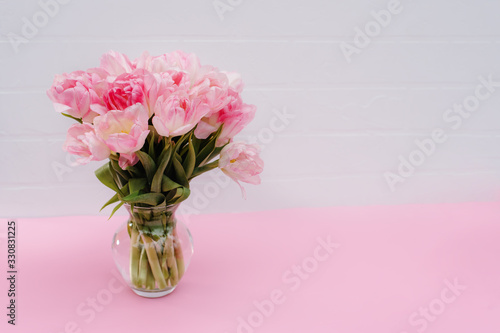 Fototapeta Naklejka Na Ścianę i Meble -  Valentine card. Template greeting card for Valentine's Day. Spring card for Mother's Day or Women's Day. Greeting card with flowers, copy space. Congratulations on wedding or anniversary. March 8