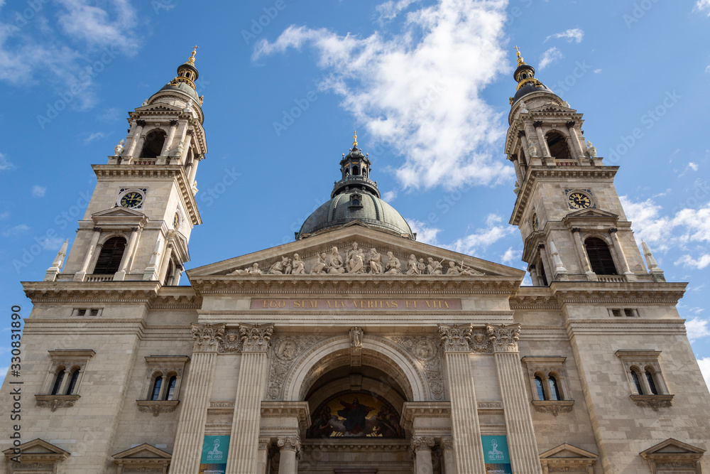 St. Stephen's Basilica. Blue sky and clouds. Budapest, Hungary