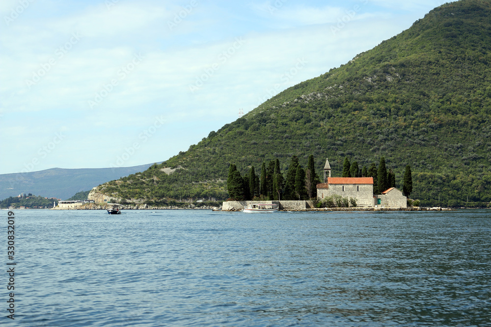 Saint George monastery in Perast Bay of Kotor Montenegro