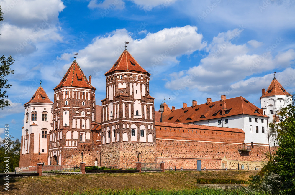 Medieval castle in Mir, Belarus. An outstanding example of the defensive architecture of the XVI century. Gothic style. The Grodno region Belarus. 