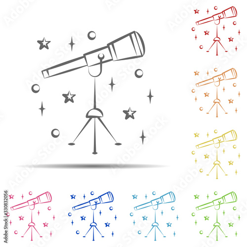 Telescope multi color icon. Element of space hand drawn icon on white background