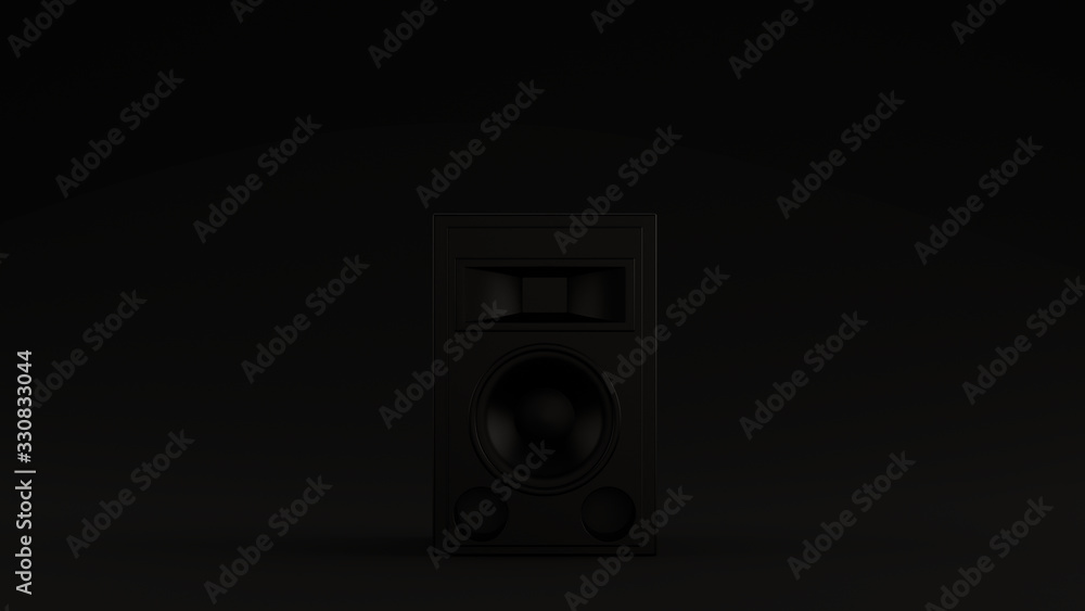 Black Traditional Speaker Loudspeaker Black Background 3d illustration 3d render	