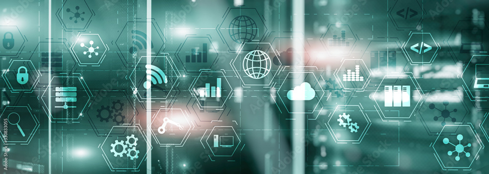 Industry technology concept. Mixed Media virtual screen. Manufacturing wireless computing future technology server room Industry technology concept. Mixed Media virtual screen. Manufacturing wireless computing future technology server room