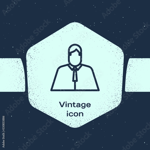 Grunge line Lawyer, attorney, jurist icon isolated on blue background. Jurisprudence, law or court icon. Monochrome vintage drawing. Vector Illustration