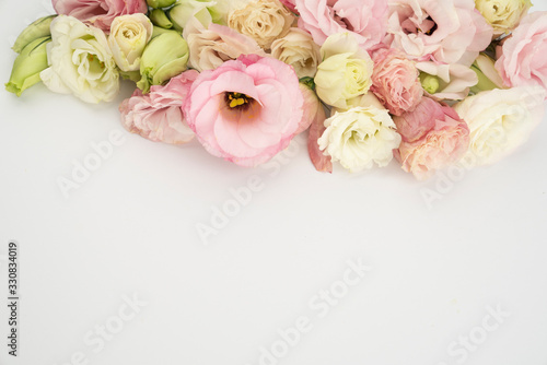 beautiful fresh rose floral flat lay floral background