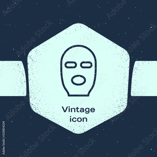 Grunge line Thief mask icon isolated on blue background. Bandit mask, criminal man. Monochrome vintage drawing. Vector Illustration