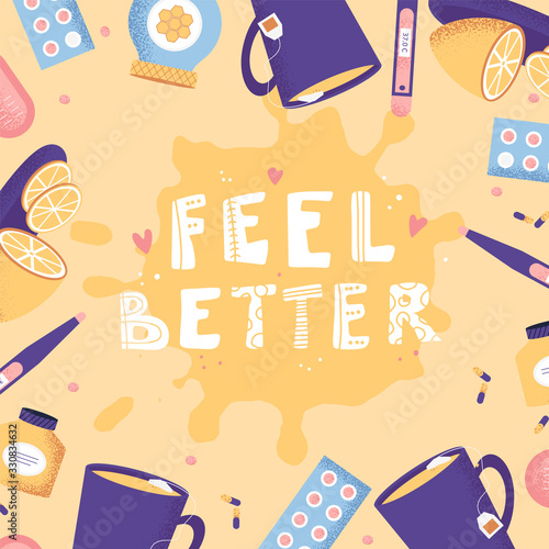 Feel better text on paint brush ink