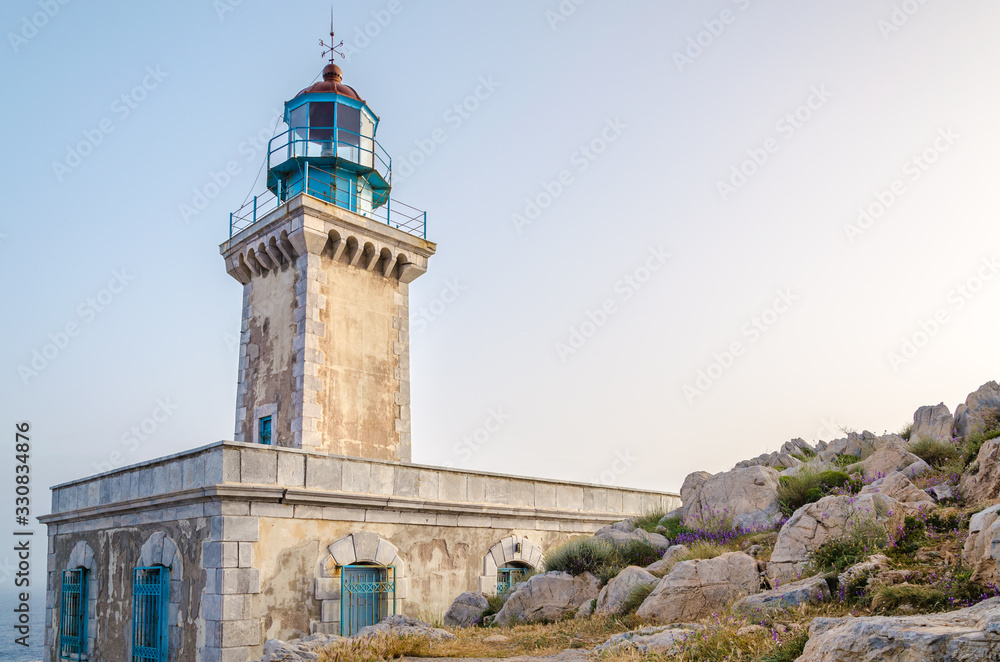 The famous lighthouse of Cape Tainaro in Peloponnese Greece