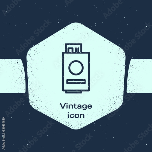 Grunge line Passport with ticket icon isolated on blue background. Identification Document. Concept travel and tourism. Monochrome vintage drawing. Vector Illustration