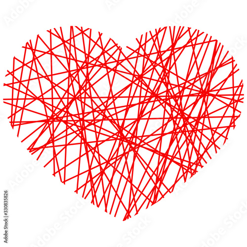 Heart vector icon isolated on white background. Red string heart logo.