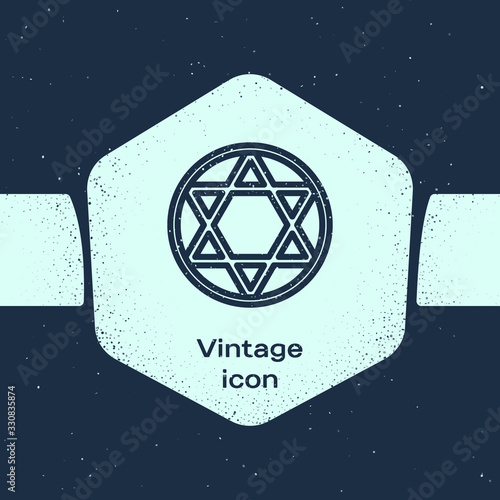 Grunge line Star of David icon isolated on blue background. Jewish religion symbol. Symbol of Israel. Monochrome vintage drawing. Vector Illustration