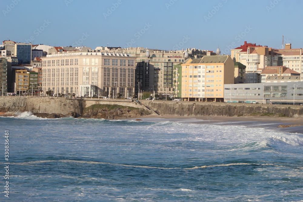 Waves and bad wheater in A Coruna city, in Spain Waves and bad wheater in A Coruna city, in Spain