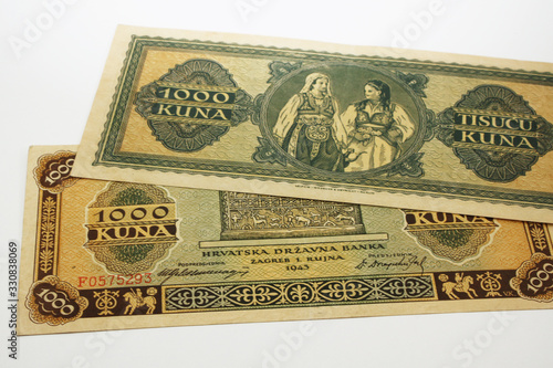 Croatian thousand kuna banknote, old collector's bill from the Second World War, year 1943 photo