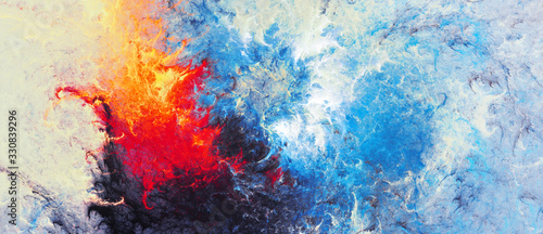 Ice and flame. Bright artistic splashes. Abstract painting color texture. Mod...
