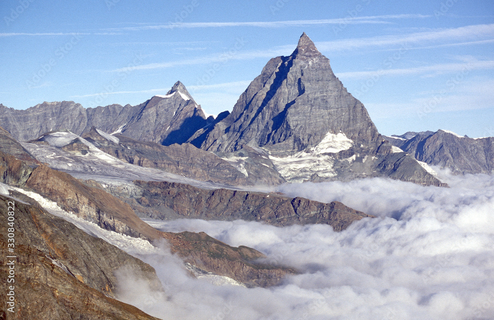 Matterhorn above a sea of clouds, Pennine Alps, Switzerland