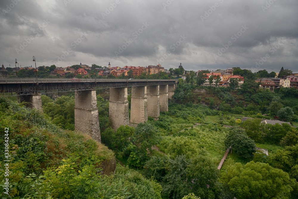 View of the large old bridge in Kamenetz-Podolsk, Ukraine