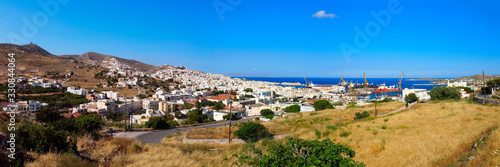 superb panoramic view of the city of Ermoupoli, "the city of Hermes", is the capital city of Syros, beautiful Cyclades island in the heart of the Aegean Sea © Mariedofra