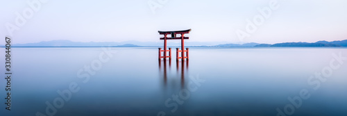 Japanese torii gate at Lake Biwa in Japan photo