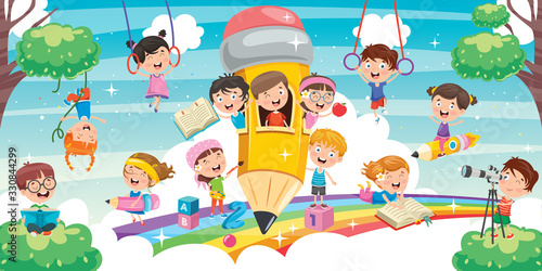 Cute Children Playing At Abstract Nature