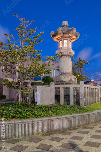 Historic Stone Lantern at Night in Toyohashi, Japan