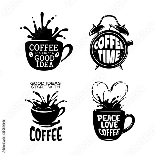 Coffee related quotes set. Vector illustration.