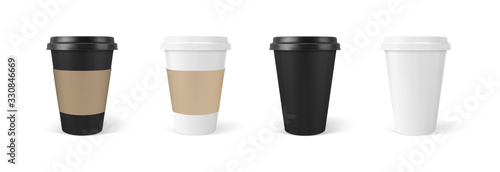 Paper coffee cups 3d realistic set. Vector illustration.