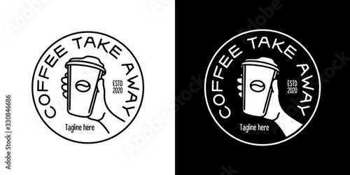 Coffee take away emblem. Vector illustration.