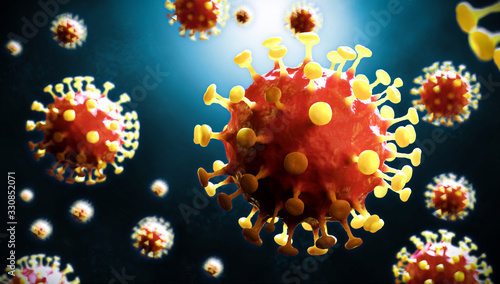 Fototapeta Naklejka Na Ścianę i Meble -  Virus in 3D, rendering, Covid-19 coronavirus, inside the body