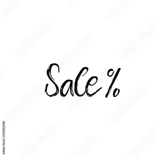 Sale hand lettering design with percent sign. Vector brush calligraphy. Usable for advertising, posters, prints, banners.