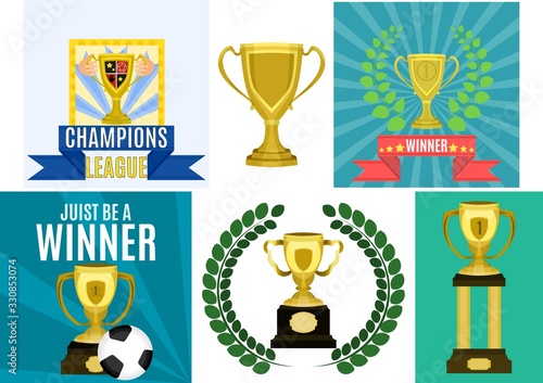 victory sign gold cup flat style. vector stock