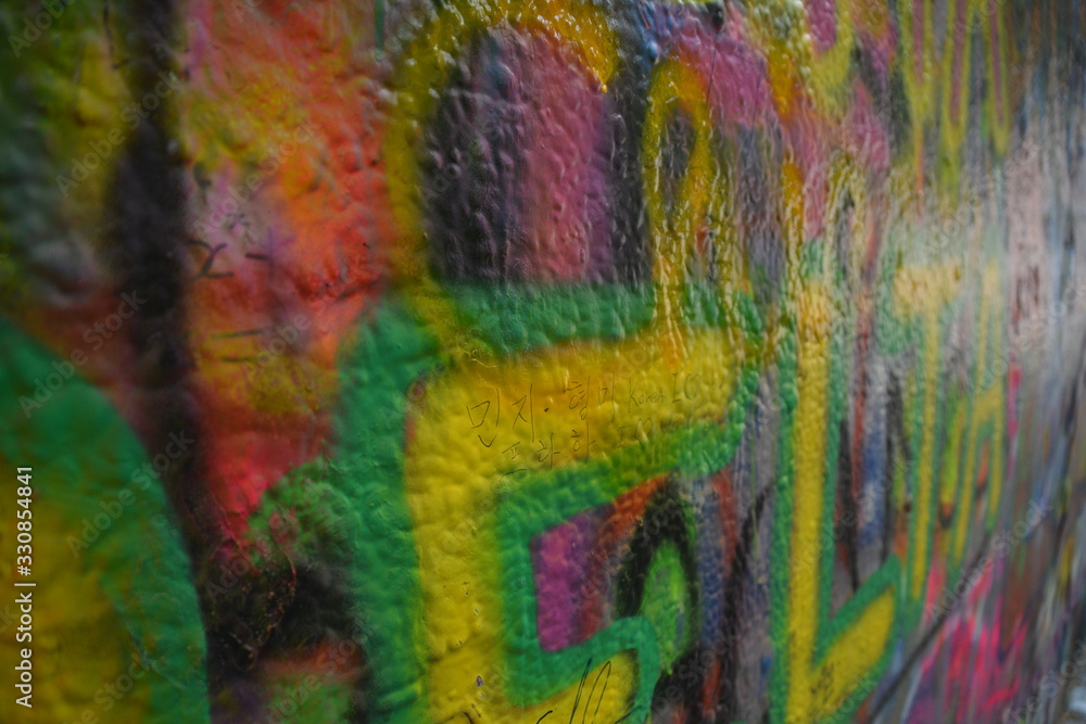 Coloured graffiti wall