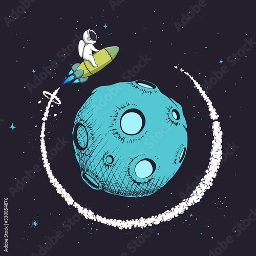 astronaut flying uround orbit of planet