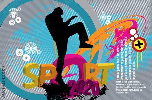 Young male karate warrior. Healthy lifestyle. Martial arts. Vector