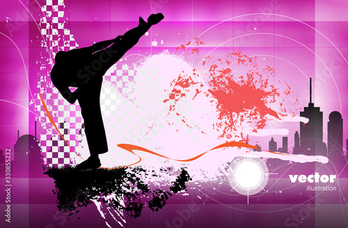 Young male karate warrior. Healthy lifestyle. Martial arts. Vector