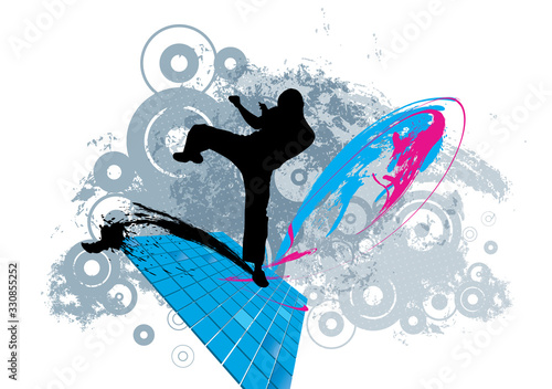 Young male karate warrior. Healthy lifestyle. Martial arts. Vector