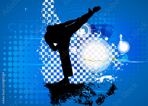 Young male karate warrior. Healthy lifestyle. Martial arts. Vector