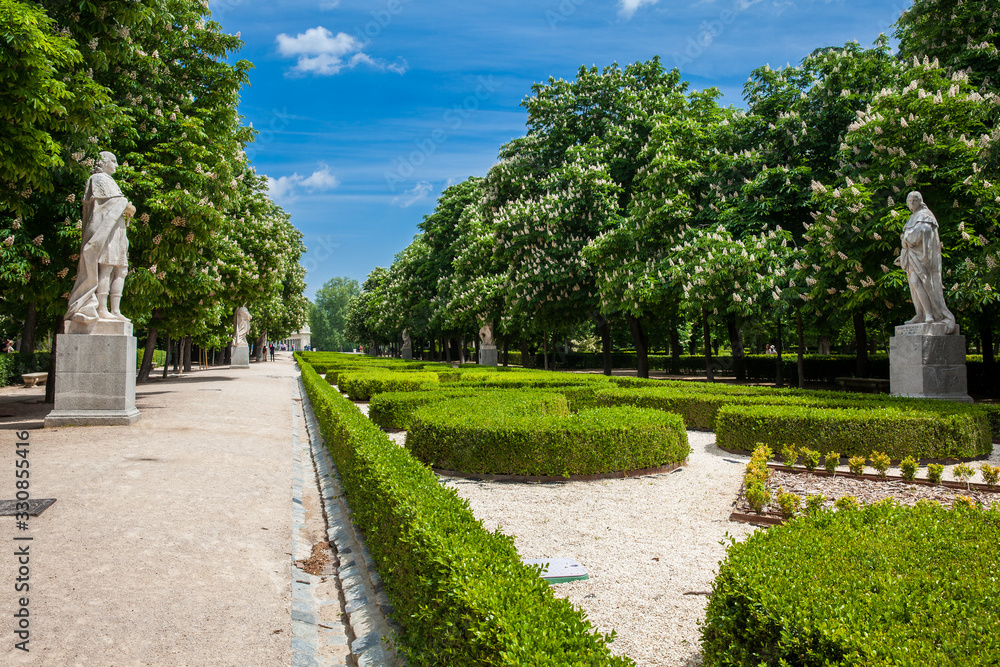 View of the famous Retiro Park in a beautiful spring day in Madrid